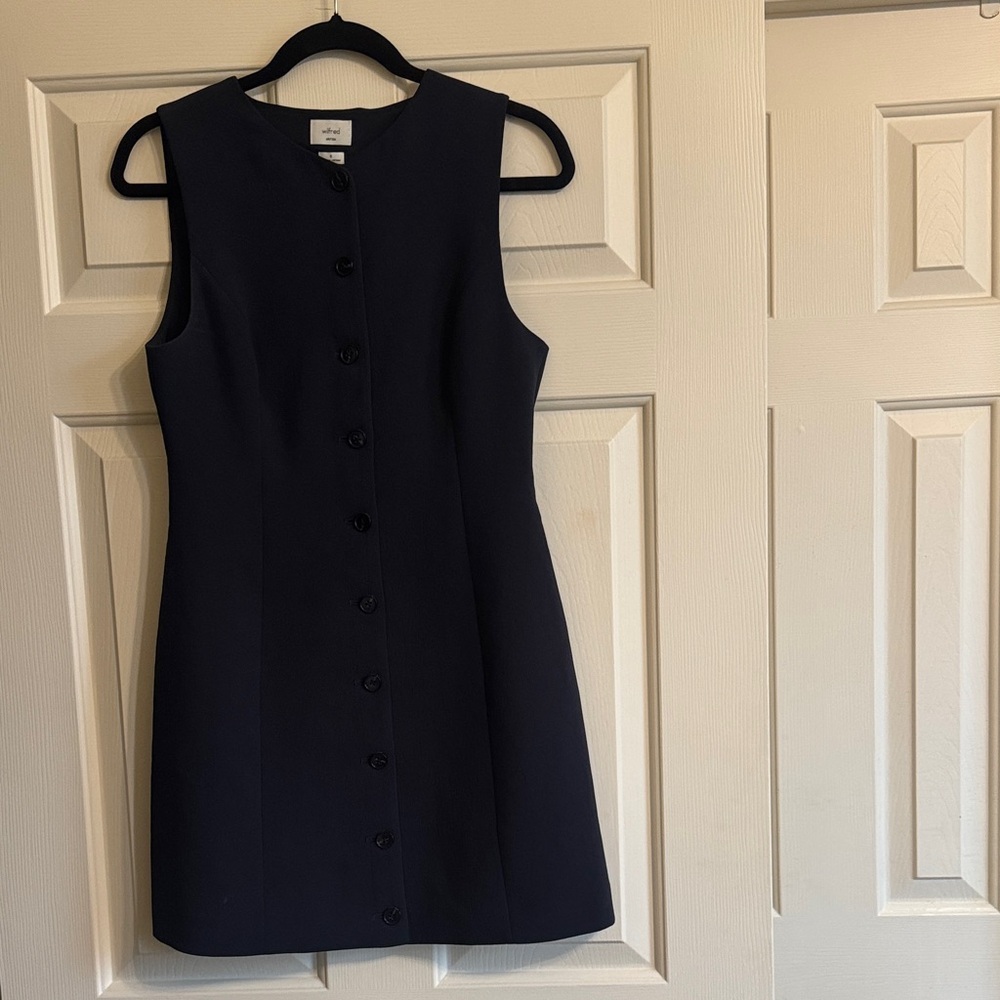 Aritzia Navy Button-Front Mini Dress